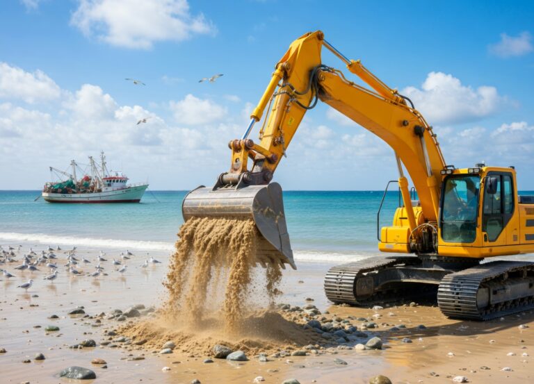 Home 5 Excavator dumping sand on beach